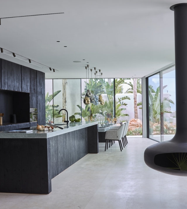 Resa Estates Ibiza koop sale Cala Moli villa seaviews modern kitchen fire place.jpg